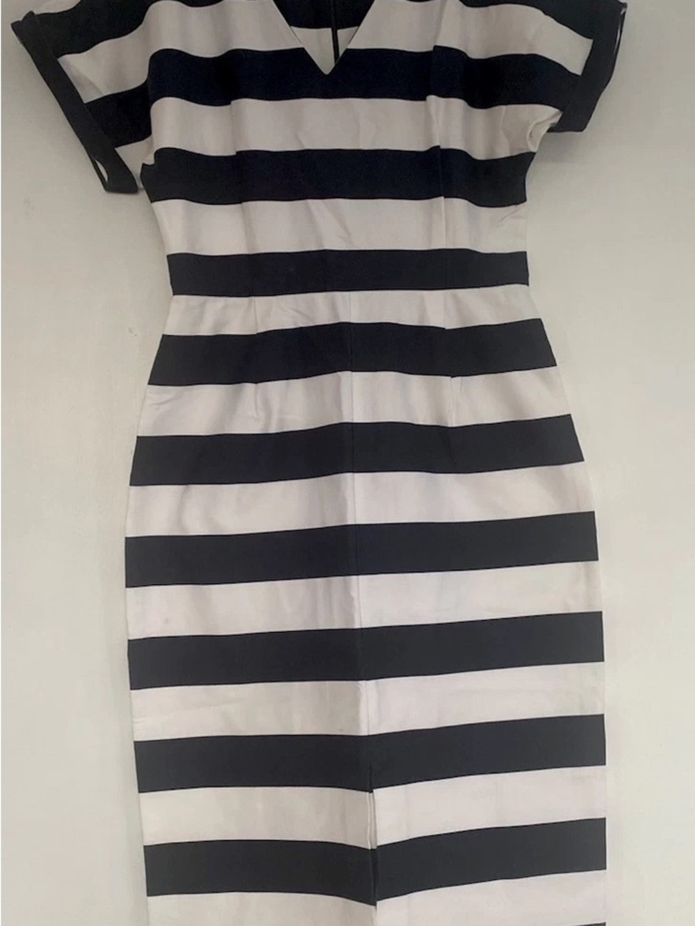 Black and White Striped Midi Dress with V-Neck Jasper Conran